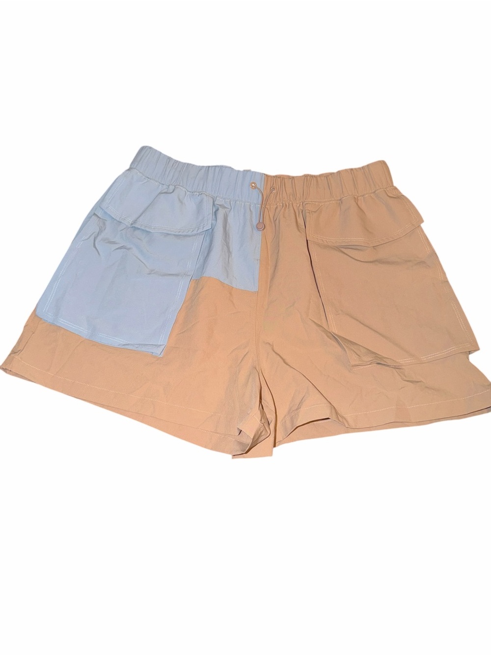 Fabletics Blue & Tan Colorblock Elastic-Waist Shorts